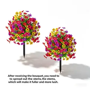 Realistic Artificial Violet Plants with Ground Stake, UV Resistant Fake Bushes, Realistic Faux Flowers Outdoor for Indoor Outdoor Decoration, Universal Setting Artifical Flower
