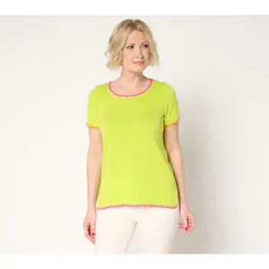 QVC Belle by Kim Gravel 2-Color Crochet Trim Women's Knit Sweater QVC Belle by Kim Gravel 2-Color Crochet Trim Women's Knit Sweater