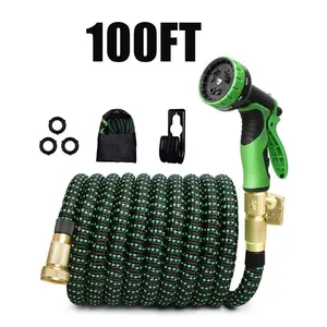 100FT High Quality Expandable Portable Garden Water Hose - High Pressure Hose, 10 Spray Nozzles, 4X Stronger Kink-Free, Brass Fittings, Retractable Lightweight for Car Wash, Garden Watering