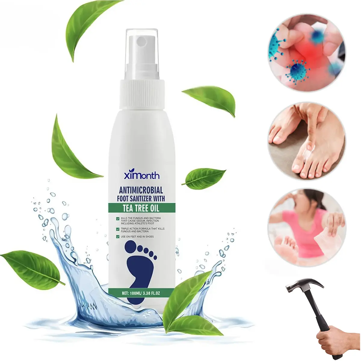 Tea Tree Oil Foot Spray: Relieves Athlete's Foot, Moisturizes Dry Feet and Soles, Foot Deodorizing and Toenail Care Spray
