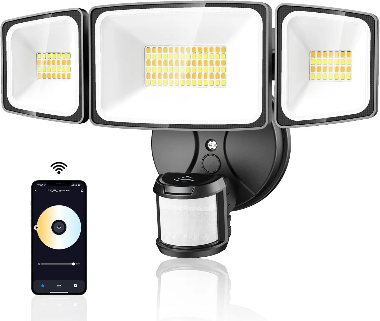 65W Smart LED Security Lights Motion Sensor Light Outdoor, APP Control, Outdoor Motion Detector WiFi Alexa Flood Light 5500LM, 2500K-6500K, with Adjustable 3 Head, White