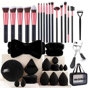 52-Piece Pink Professional Makeup Brushes Set with Storage Case, Foundation, Eye & Face Makeup Tools, Facial Accessories Kit water drop finger puff