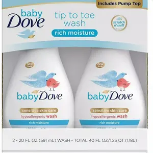 Baby Dove Sensitive Skin Care Rich Moisture Baby Wash, 34 oz (Pack of 2) - Tear-Free, Hypoallergenic, For Baby Bath Time