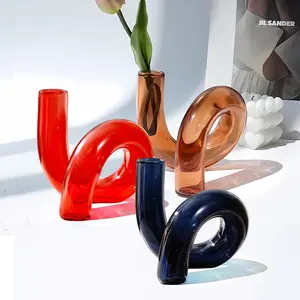 Modern Asymmetrical Rotating Colorful Transparent Glass Vase, N-Shaped Curved Tube Decorative Craft, Floral Hydroponic Desktop Decoration, Home Decoration, Flower Vase, Modern Plant Vase