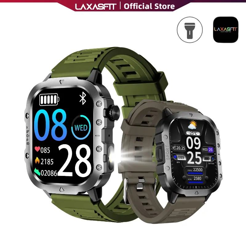 LAXASFIT Smart Watch-2.01'' AMOLED Display,Voice Control,Outdoor Sports Wristwatch,168-Hr Battery,Flashlight,Exercise And Health Monitoring,Travel  Smart Watc,Wearable,IOS & Android,Multiple Sports Modes,Fathers Day Gift