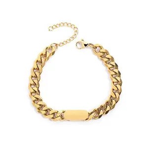 Custom Cuban Chain ID Bracelet & Anklet, Personalized Laser Engraved Name Plate Jewelry for Women & Men