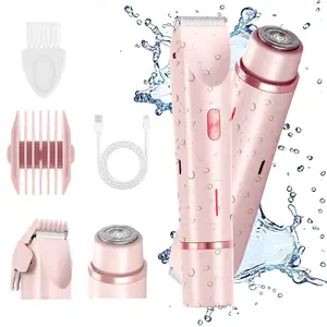 Bikini Trimmer for Women, Electric Shaver and Razor Rechargeable 2-in-1 Body and Facial Epilator, Dual Heads for Painless Trimming of Pubic Hair, Face, Underarms and Legs, Summer Gift