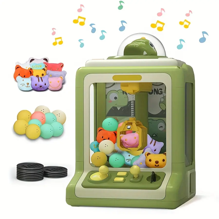 Kids Dinosaur Claw Machine - Unisex Pretend Play Arcade Game for Young Adventurers with Dinosaur Design, Sound, Candy Dispenser, 10 Plush Toys, 10 Twisted Eggs, Unicorn Mini Toy, Indoor Play Entertainment, Home Birthday Gift