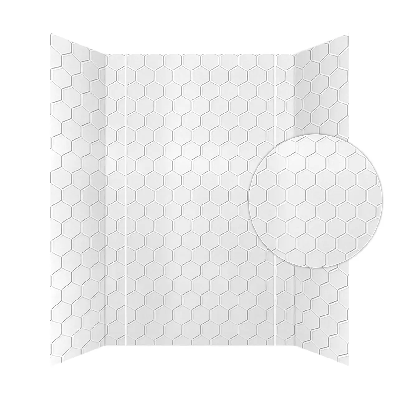 From Plain To Beautiful In Hours Hex 60 in. W x 96 in. H x 42 in. D Three piece Glue-Up PVC Tub Surrounds Wall Panels
