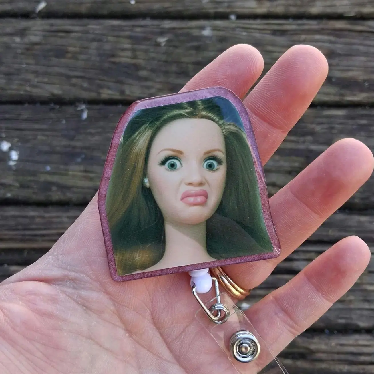 Barbie Meme Badge Reel-Cringe Doll WTF-Disgusted Face Badge Reel-Judging Face-Comedic Adult Humor-Funny Badge Reel-RN Badge-CNA Badge