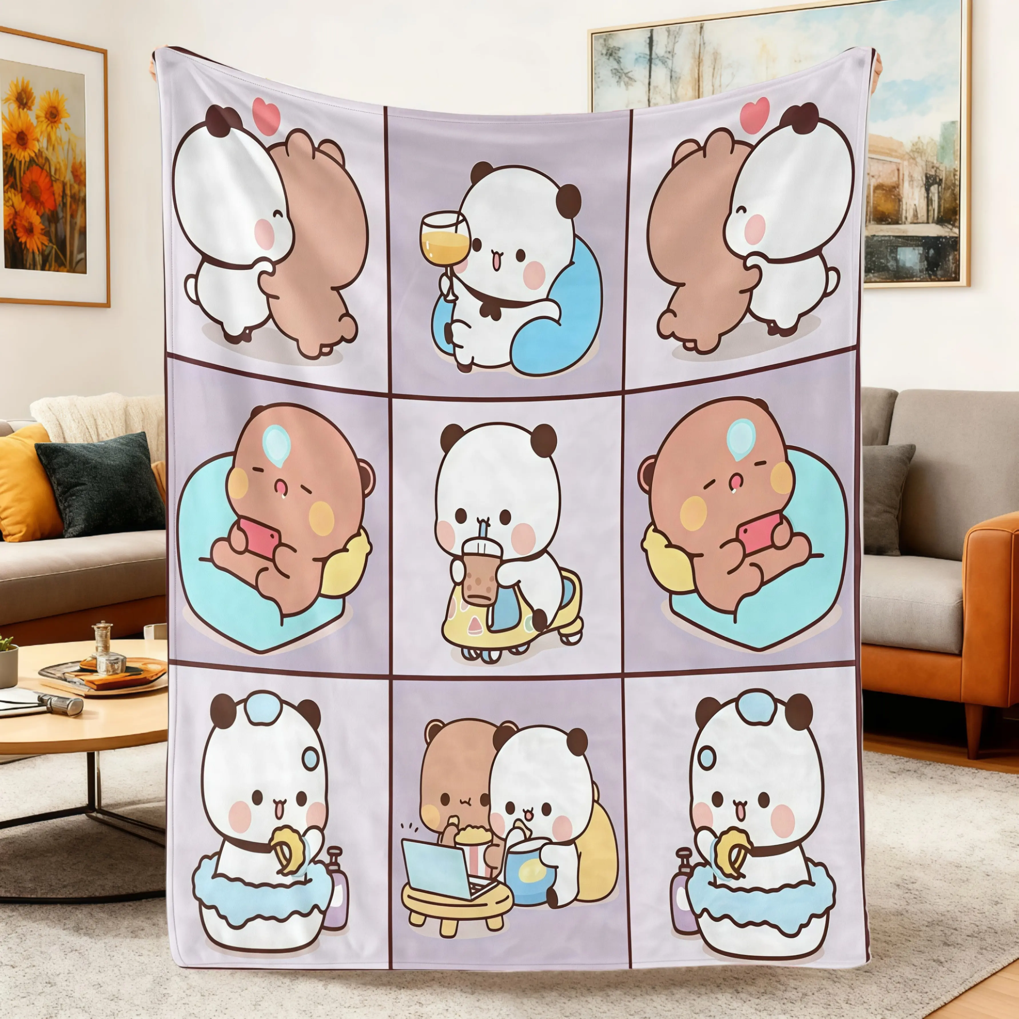 Bubu And Dudu Cartoon Flannel Blanket, Cute Kawaii Couple Single-Side Printing, Soft Warm Lightweight Wrinkle-Resistant Indoor All-Seasons Blanket, Valentine/Birthday Gift for Kids, Ideal for Couch Sofa Bed