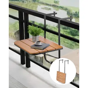 Summervibes Rectangular Rail Mounting Folding Table, 25x24 in Adjustable Height Outdoor Patio Furniture, 4-Level Fit for 1-8.27 in Railings, Balcony Hanging Serving Table for Patio Deck