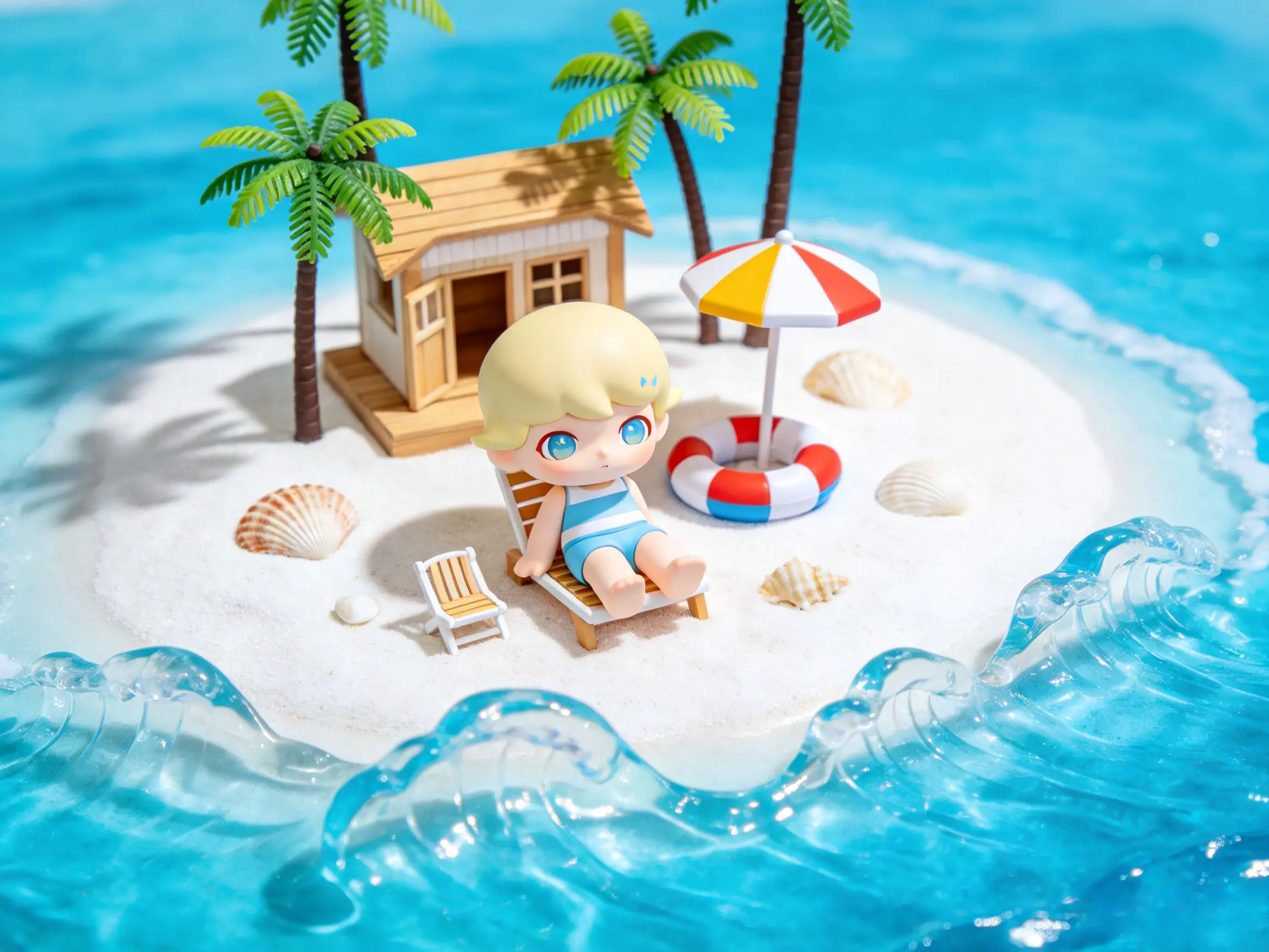 Diatomaceous Earth Bath Mat, Cute Mini Island Vacation Q Version Doll Doormat, Non Slip Water Absorbent Quick Dry Bathroom Rug for Shower Entryway Home Decor