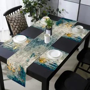 Blue Abstract Art Tablecloth Set, 5/7 Piece Dining Room Decor, Accents, Rectangular Design, Party Wedding Holiday Decoration