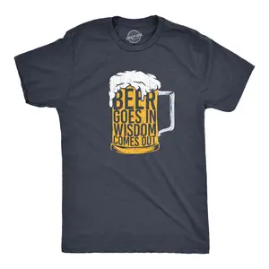 Mens Beer Goes In Wisdom Comes Out T Shirt Funny Sarcastic Beer Drinking Foam Graphic Tee for Guys Mens Funny T Shirts Cool Vintage Fashion T-Shirt Gift Classic Menswear Drinking Apparel for Men Funny Beer Navy -