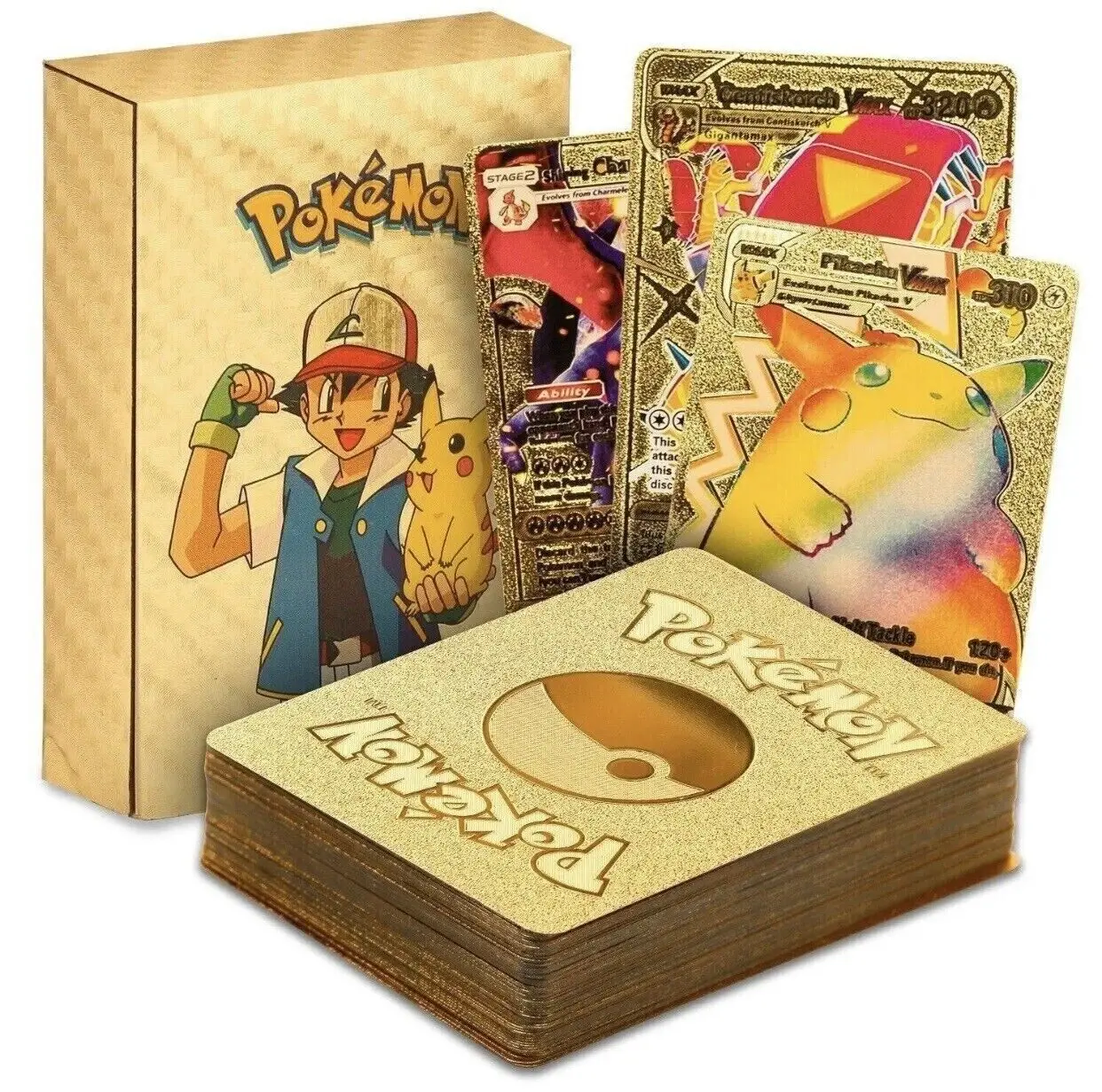 55Pcs GOLD PACK CARDS Collectible cards CCG Card Foil GX Vmax GX Card Charizard Rar TOYS FOR GIFT PRESENT KIDS
