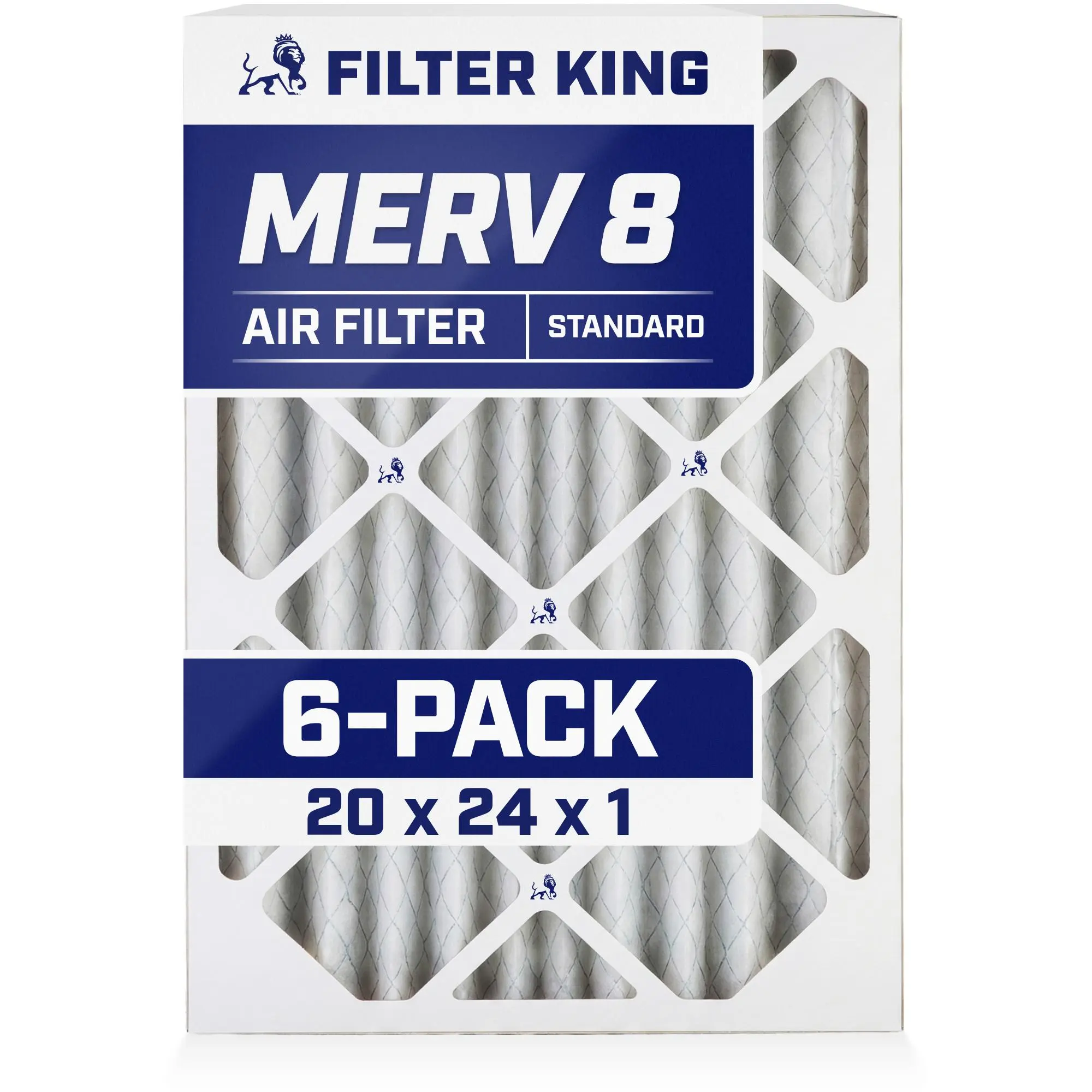 Filter King 20x24x1 Air Filter | 6-PACK | MERV 8 HVAC Pleated A/C Furnace Filters | MADE IN USA | Actual Size: 19.5 x 23.5 x .75"