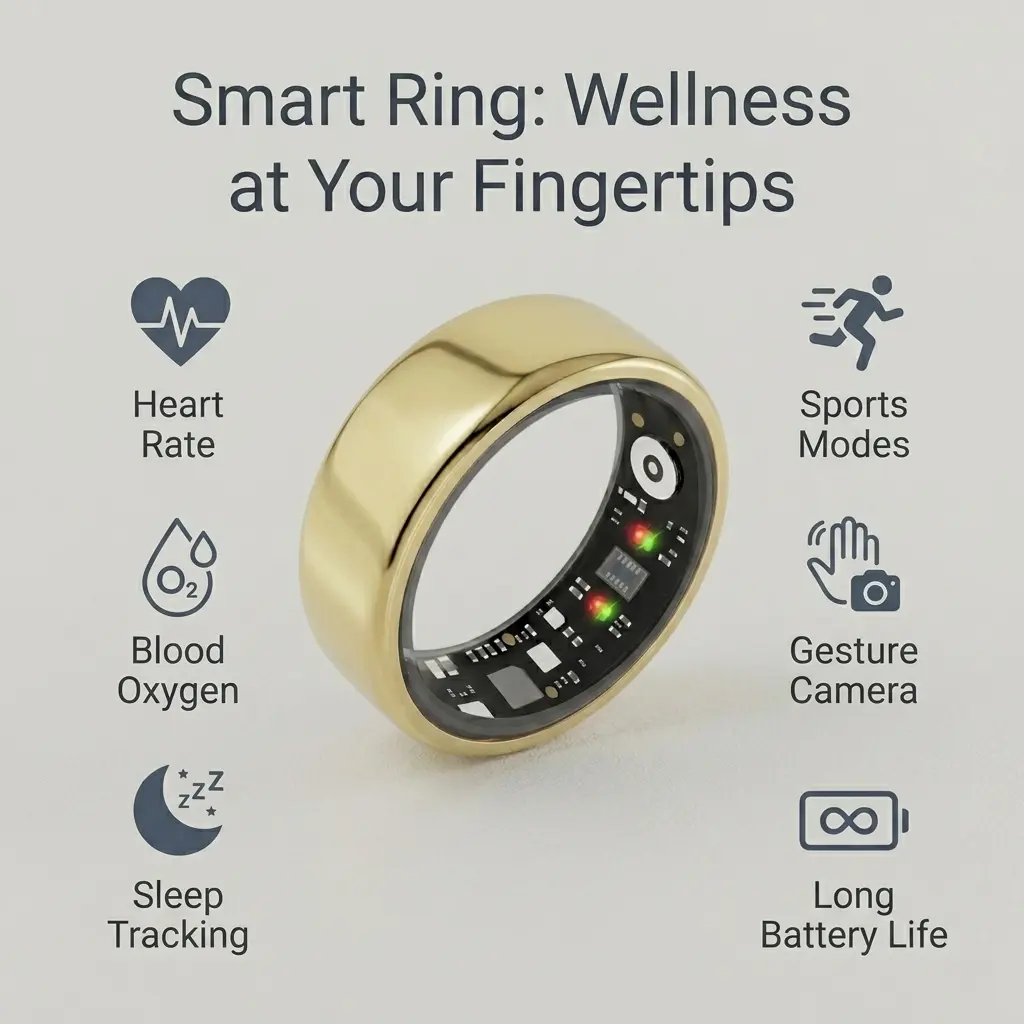 Quriov Smart Ring, Waterproof Tracking Fitness Ringwith Sleep, Heart Rate Monitoring, Stylish Wearable for Men & Women gift Wireless Connection,with charging box Touch Screen Watch Running Watch Compact Durable