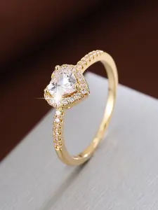 Women's Elegant Artificial Crystal & Rhinestone Decorated Heart Design Ring, Exquisite Trendy Engagement Ring, Fashion Accessories for Party & Daily Decor for Women & Girls, Fashion Heart Rings