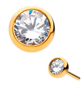 24kt Gold PVD Titanium Bezel Set CZ Threadless Top