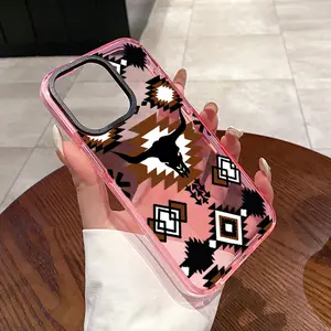 Phone Case for iPhone 16 Plus 15 Pro Max 14 13 12 11 Western Elements Bullhead Pattern Non-Yellowing Shockproof Soft Silicone Transparent Cover