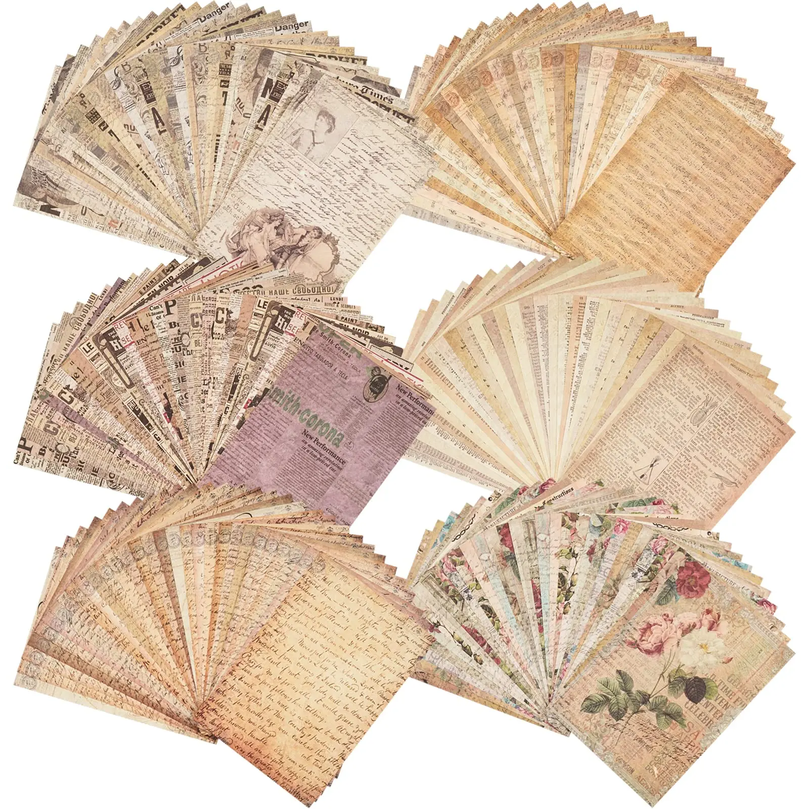 180-Piece Vintage Single-Side Assorted Craft Paper Ephemera Kit (6.8×4.7 in), Easily Tears by Hand Specialty Kitchen Utensil Accessory, Versatile for Wall Decor, Journaling