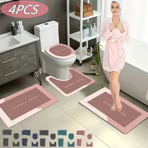4pcs Bathroom Floor Mat Toilet Mat Set, Non-slip And Stain-resistant, Super Absorbent And Quick-drying, Machine Washable And Non-slip Backing, Safe And Easy To Clean, Suitable For Any Home Hotel Shower Room, Home Decoration