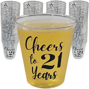 Cloverjoyed 21st Birthday Plastic Shot Glasses, 100 Pack, Cheers to 21 Years Disposable Party Drinking Cups, Jello Shots, Party Favors, Decorations, Games, Gag Gifts