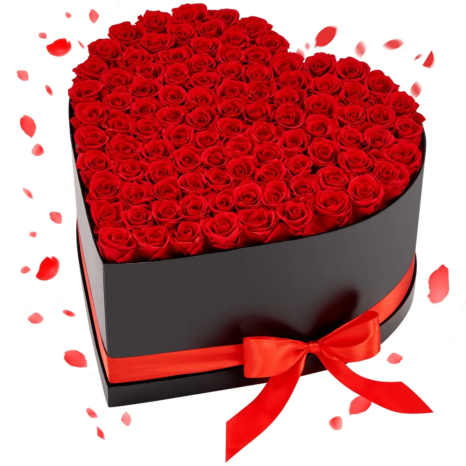 Forever Flowers: 100 Preserved Roses In A Heart Shaped Gift Box, Eternal Forever Rose Bouquet For Women, Wife, Mother, Anniversary And Birthday Celebrations, Valentine's Day, Christmas, Red Color Gift
