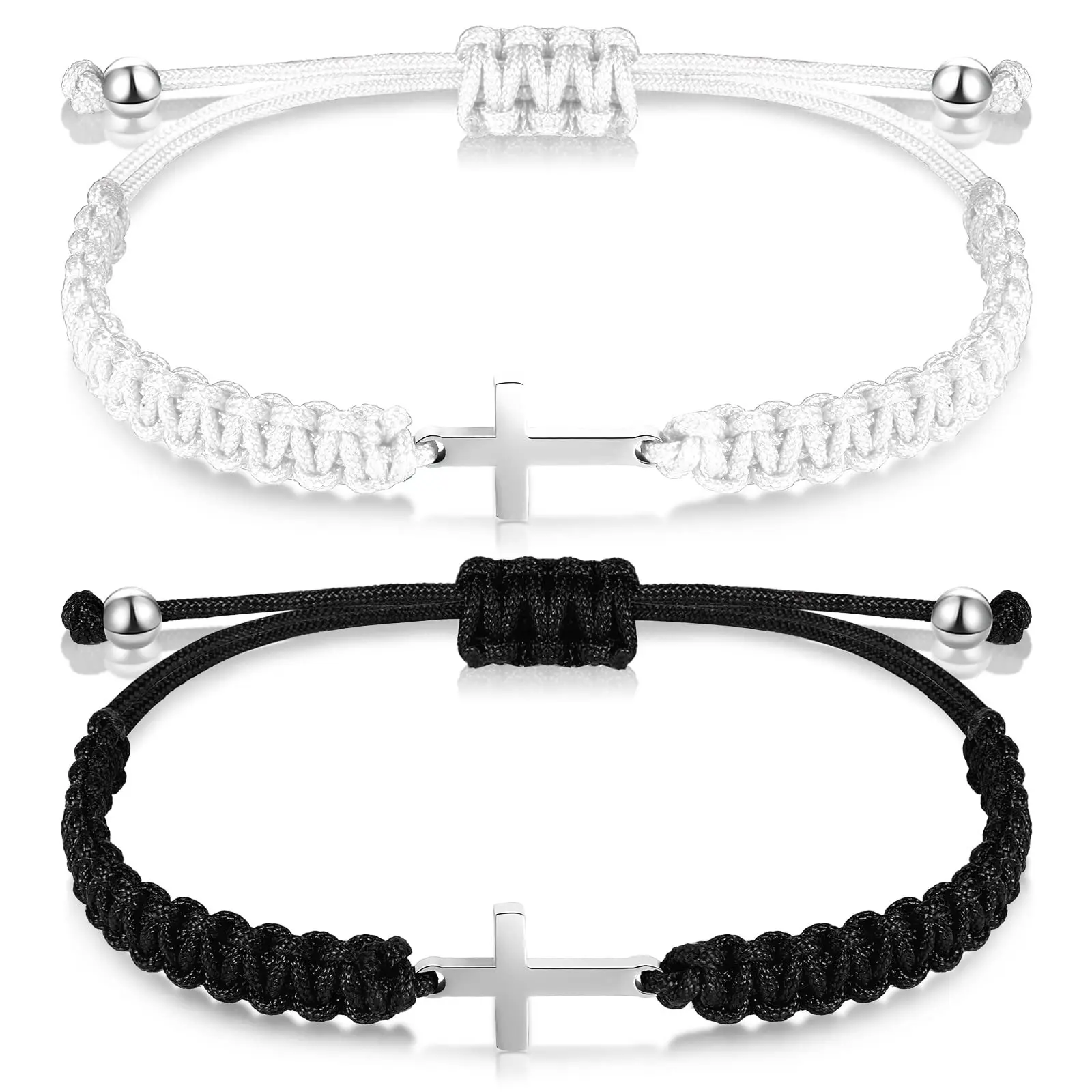 Christian Cross Bracelet with Adjustable Braided Rope, Matching Couple Jewelry, Inspirational Faith Gift for Easter Baptism, Religious, Unisex, Casual Wear, Daily, Fabric Cord, All Seasons, Bangle, Bracelets, Men's Accessories, Matching Set, Cross Motif,,