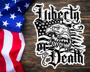 Liberty or Death Decal Patriotic Sticker with Eagle Design and American Flag Motif