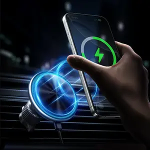 MagSafe Car Mount Charger 15W Fast Charging LED Magnetic Wireless Car Charger with Air Vent Mount Auto Lock Strong Smart Temperature Control Compatible with iPhone 16 15 14 13 12 Car Phone Holder