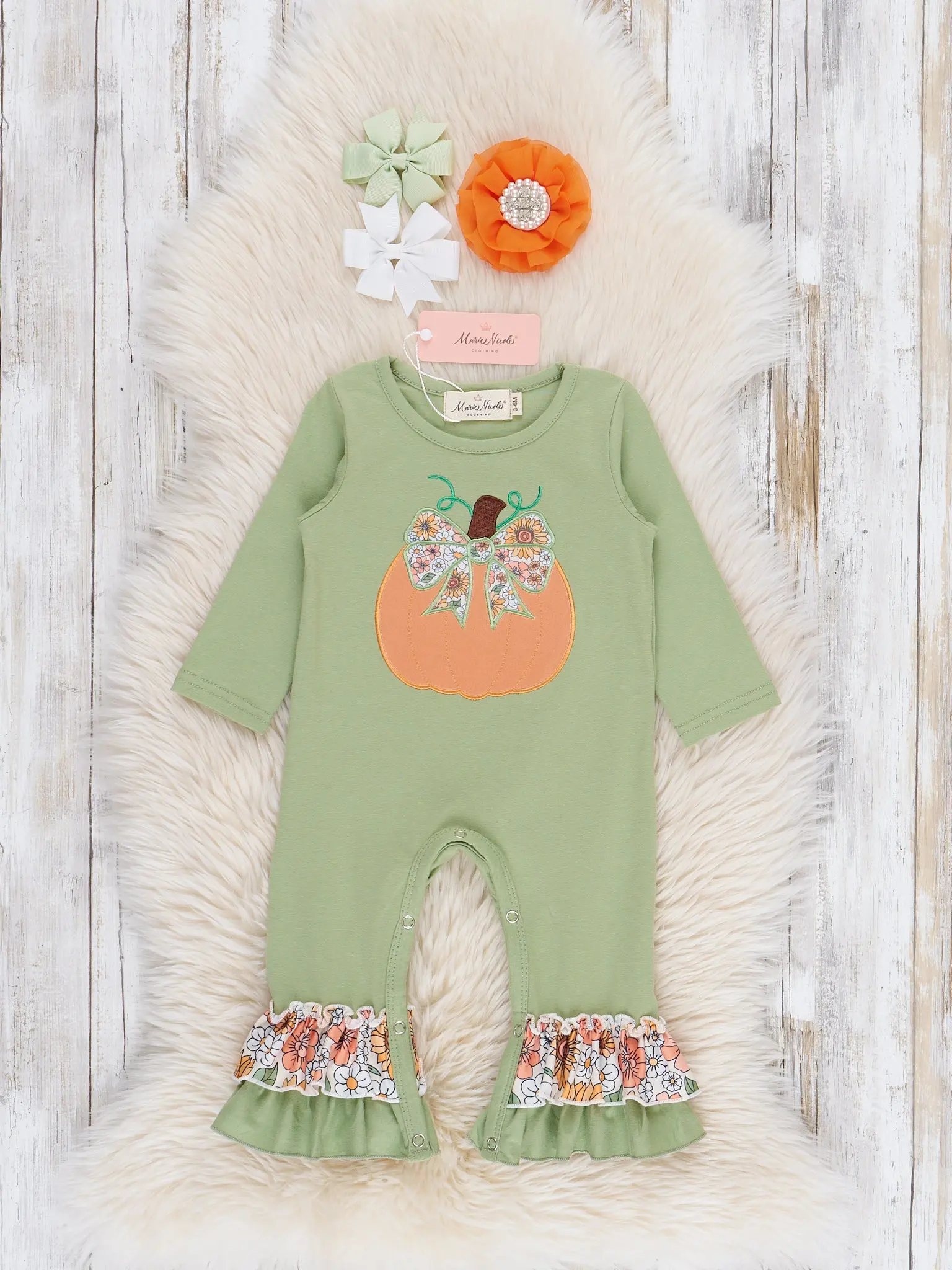 Sweet Fall Bloom Pumpkin Embroidered Ruffle Romper
