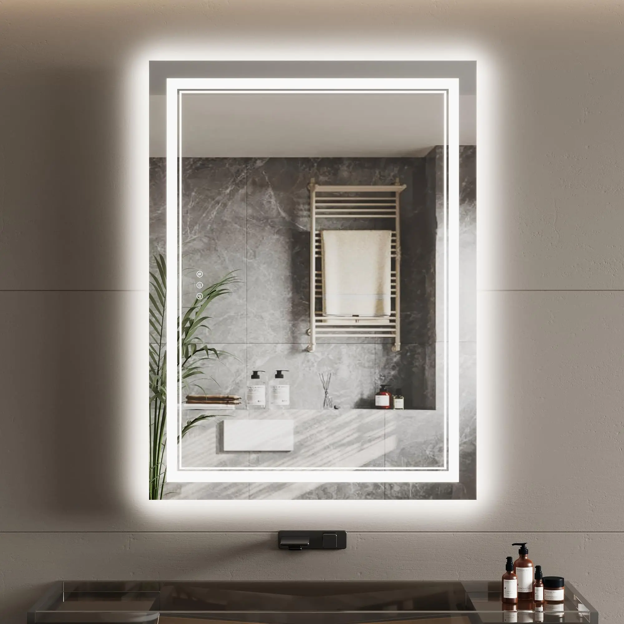 Garvee 24x32 LED Mirror with Lights, Dual Front and Backlighting, Anti-Fog, Adjustable Brightness Levels, Wall Mounting, Featuring Memory Function and Both Horizontal and Vertical Orientation Options