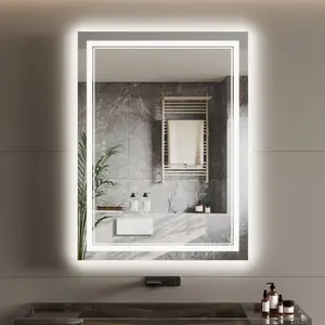 Garvee 24x32 LED Mirror with Lights, Dual Front and Backlighting, Anti-Fog, Adjustable Brightness Levels, Wall Mounting, Featuring Memory Function and Both Horizontal and Vertical Orientation Options