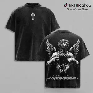 Fallen Angel Vintage Washed Tee | Dark Aesthetic Streetwear | Broken Wings Faith Graphic Shirt | Light Within Darkness Design | Emotional Art Tee | Jesus Apparel Christian Bible Verse Everyday Womenswear