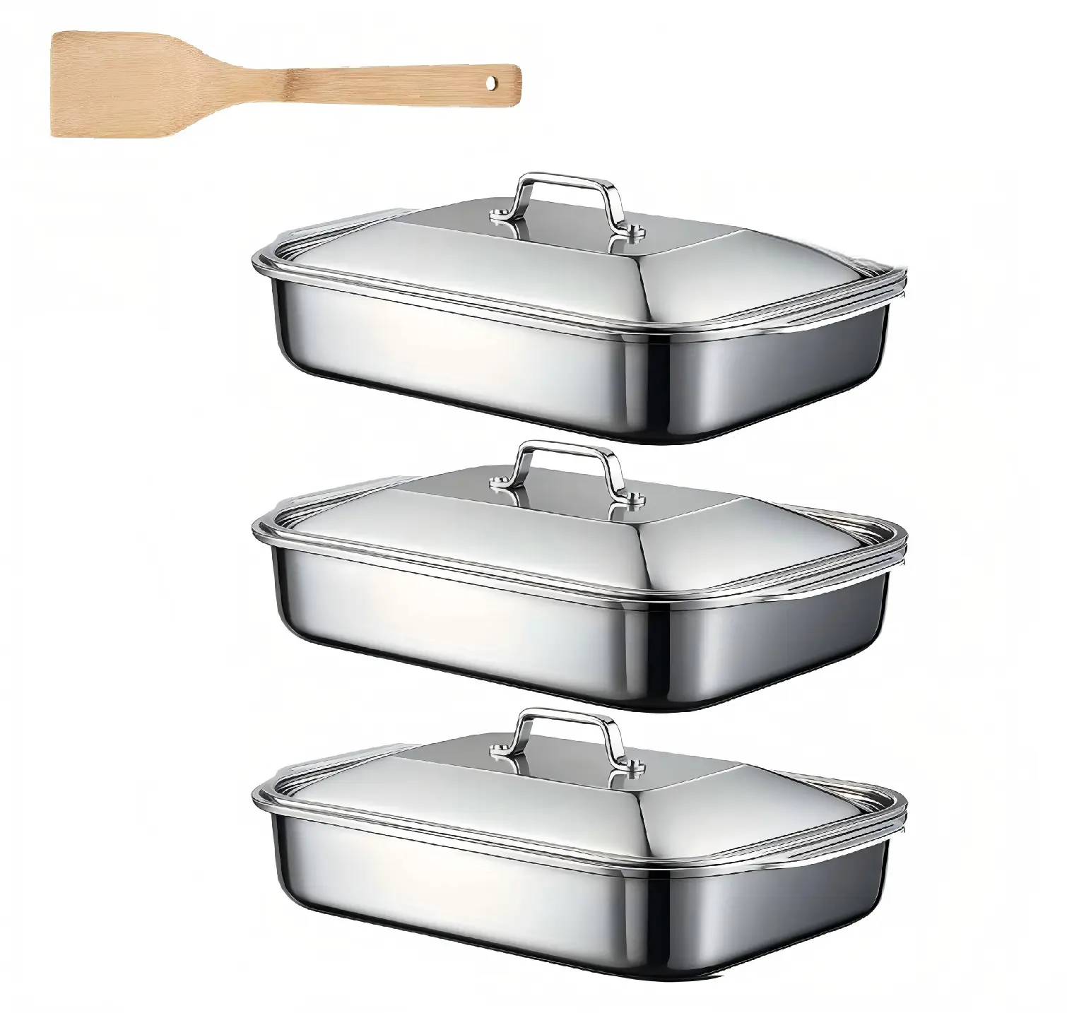 LOVEWE 3-Piece High Quality Rectangular Oven Trays Bakeware Tray Set - Heavy-Duty, Corrosion-Resistant, Non-Toxic, Sturdy Handles, Lids, Dishwasher-Safe, Heat-Stable, Food-Safe Multipurpose Bakeware Kit for Cooking Casseroles (Kitchen Essentials)