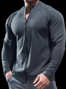Men's Lightweight Full-Zip Sports Jacket, Athletic Outerwear, Quick-Dry Soft Skin-Friendly Fabric, Seamless Design, Fashionable and Comfortable, Ideal for Running