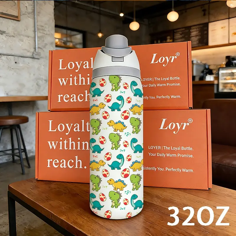 Loyr 32oz Insulated Tumbler, Dinosaur Pattern Stainless Steel Cup, Water Bottles, Drinkware, Large Capacity, Portable, Perfect Gift, Outdoor & Daily Use, Thermal Tumbler
