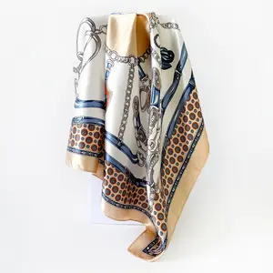 [Live Benefits] Luxury Silk Scarf Versatile Chain-Print Scarf 90*90cm Silk Headscarf for Vacation