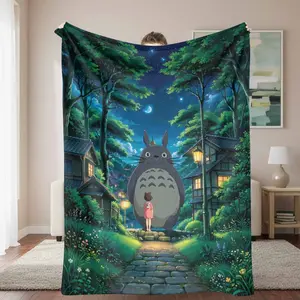 Ultra-Soft Flannel Blanket - Fantasy Forest Night Scene, Moonlight Village Illustration Print, All Season Breathe Celestial Blanket, Warm Lightweight, Perfect for Bedroom Decor, Sofa Throw, All Season Blankets, Breathe Blankets
