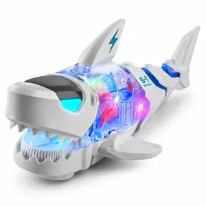 Electric Glowing Shark Toy for Kids, Wiggling Moving Shark with LED Lights, Sounds & Transparent Mechanical Gears, Interactive Shark Toy Gift for Boys Girls