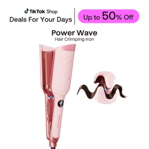 Wavytalk Power Wave Hair Crimper & Curling Wand for Beach Waves with Ionic Technology, Dual Voltage & Lightweight Design, Reducing Frizz & Damage, Perfect for Travel