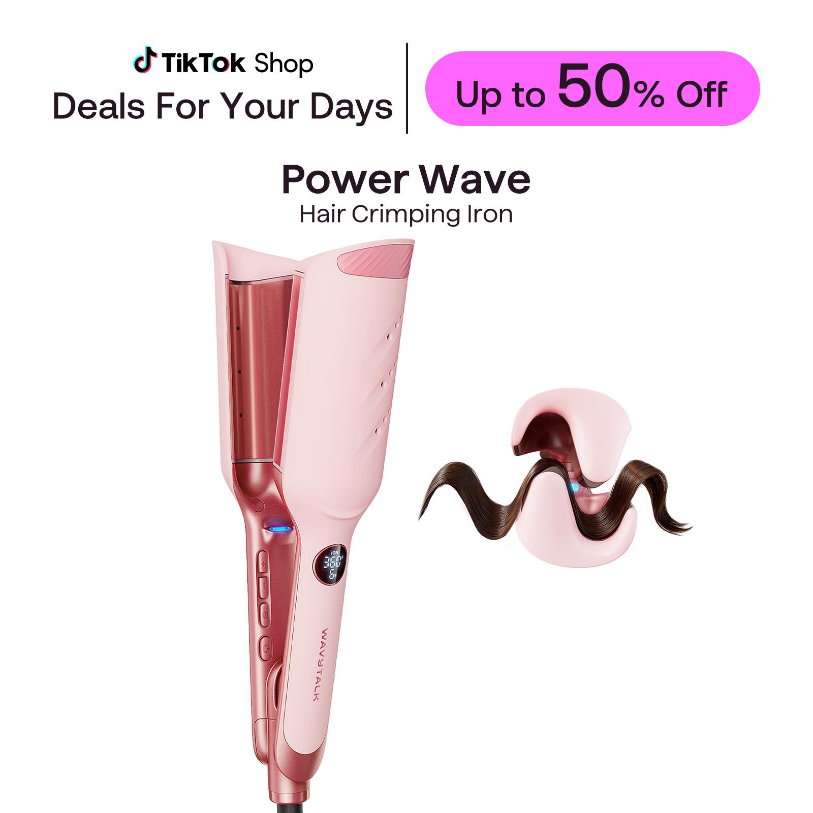 Wavytalk Power Wave Hair Crimper & Curling Wand for Beach Waves with Ionic Technology, Dual Voltage & Lightweight Design, Reducing Frizz & Damage, Perfect for Travel