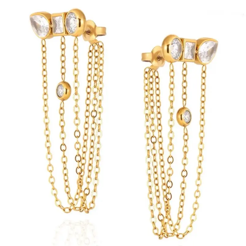 304 18k gold stainless steel zircon tassel, earring waterproof