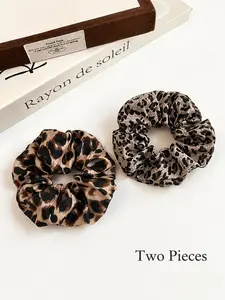 2pcs Women's Leopard Print Scrunchies, Elastic Hair Ties for Daily Hairstyles, Versatile Fashion Accessories, Casual All-Season Hair Bands