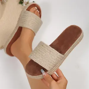 Women's Slide Sandals Bohemian Braided Open Toe Slip On Dress Flats Shoes Summer Walking Vacation Beach