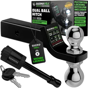 Rhino USA Dual Ball Hitch, Heavy Duty Reversible Tow Hitch Fit 2" Receiver, 2" & 2 5/16" Trailer (10,000 LB GTW) With Weatherproof Anti-Theft Lock Pin
