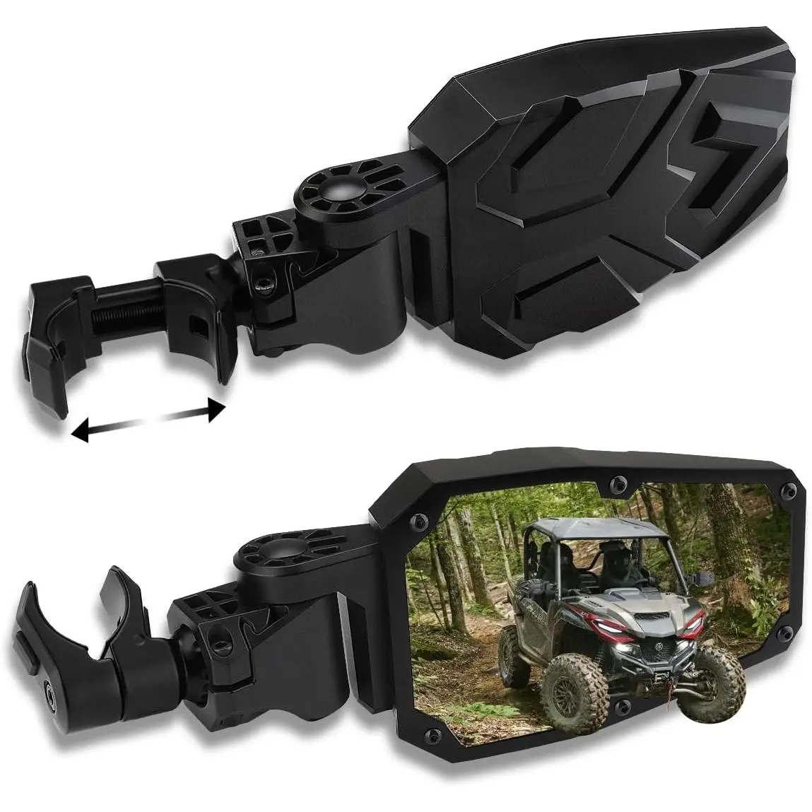 UTV Side Mirrors with Convex Lens - Automatic Reset, Auto Fold, 360 Rotation, Adjustable, Easy Install, Anti-Explosion & Anti-Glare, 1.5"-2" Roll Bar Fit, C-Shaped Space Aluminum Clamp, Compatible with Polaris RZR, Can Am X3, Honda Pioneer, Anti-Explosion