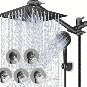 8/10 Inch Rain Shower Head with Handheld, High-pressure Shower Head Combo with 11 Inch Adjustable Extension Arm and 5 Spray Settings Handheld Showerhead Combo, Powerful Low-pressure Water Shower Spray